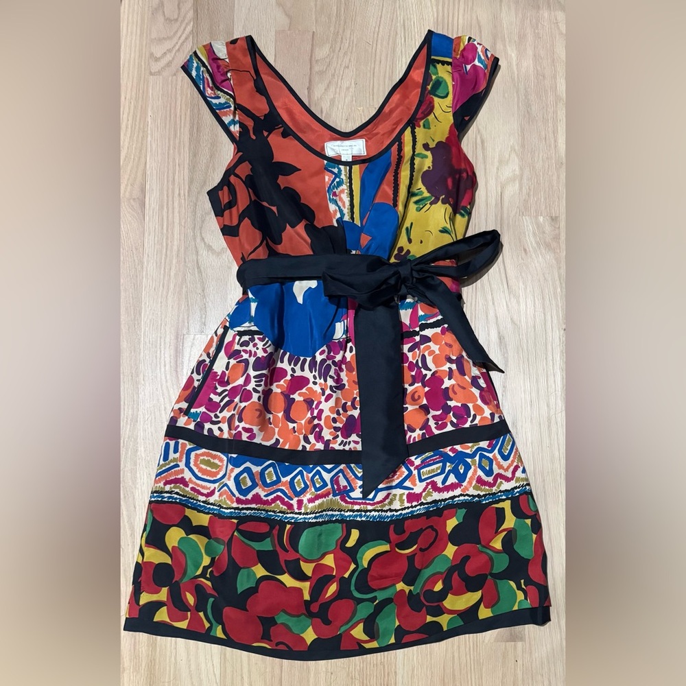 Anthropologie Moulinette Soeurs Y2K Silk Abstract Watercolor Dopamine Dress 0